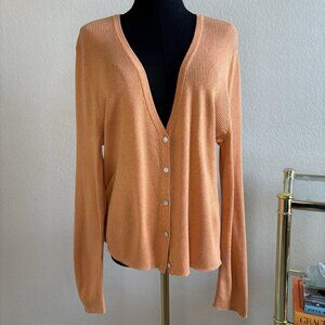 J.Jill Orange V-Neck Long Sleeve Open Cardigan Sweater Cotton Blend Women’s SZ L